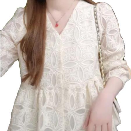 FA56403# 春秋韩系新款小碎花V领长袖衬衫女气质收腰小香风长袖上衣潮 服裝批發女裝批發服飾貨源