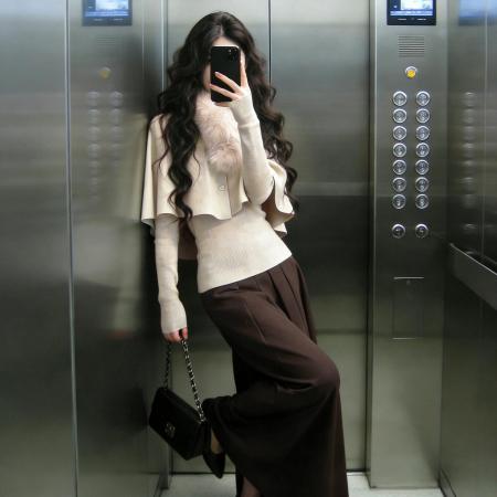 FA56405# 法式千金小香风斗篷毛衣针织连衣裙子女超火冬装一整套装长裙 服裝批發女裝批發服飾貨源