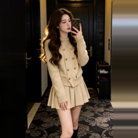 FA56406# 小个子香风针织毛衣连衣裙子套装女新款秋冬巨好看穿搭上衣 服裝批發女裝批發服飾貨源