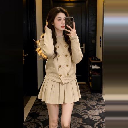 FA56406# 小个子香风针织毛衣连衣裙子套装女新款秋冬巨好看穿搭上衣 服裝批發女裝批發服飾貨源