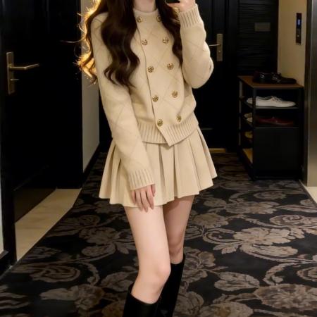 FA56406# 小个子香风针织毛衣连衣裙子套装女新款秋冬巨好看穿搭上衣 服裝批發女裝批發服飾貨源