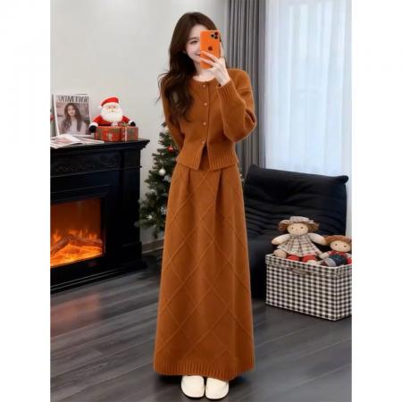 FA56407# 韩系高级感针织毛衣连衣裙子女秋冬季超火穿搭一整套装高级感 服裝批發女裝批發服飾貨源