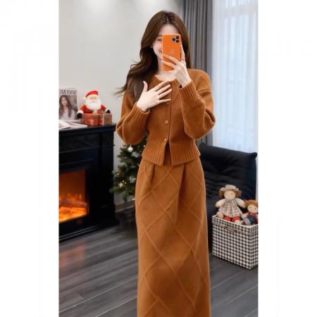 FA56407# 韩系高级感针织毛衣连衣裙子女秋冬季超火穿搭一整套装高级感 服裝批發女裝批發服飾貨源