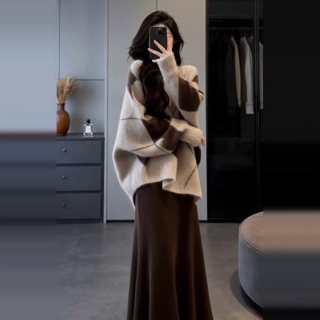 FA56410# 巨好看的法式针织毛衣连衣裙子女冬季新款独特漂亮一整套冬装套装 服裝批發女裝批發服飾貨源