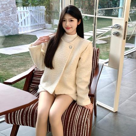 FA56411# 韩系高级感气质小香风毛呢外套女冬新款巨好看短款羊羔毛上衣 服裝批發女裝批發服飾貨源