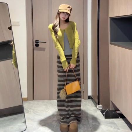 FA56412# 早春新款韩系一整套ootd穿搭连衣裙子女秋冬内搭针织套装长裙 服裝批發女裝批發服飾貨源