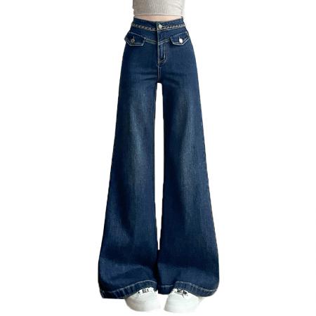 FA56414# 春季新款小个子重工刺绣弹力牛仔裤女喇叭裤高腰宽松型 服裝批發女裝批發服飾貨源