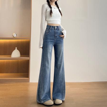 FA56415# 春季新款小个子弹力牛仔裤女喇叭裤高腰宽松型舒适 服裝批發女裝批發服飾貨源