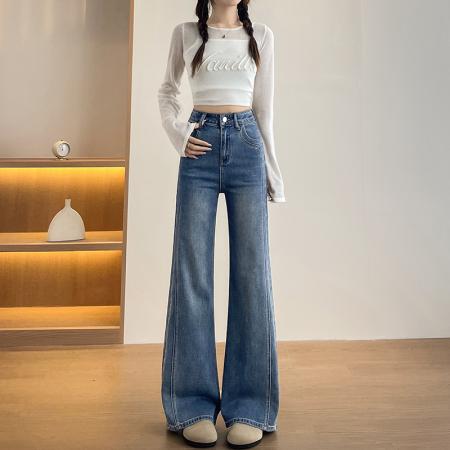 FA56415# 春季新款小个子弹力牛仔裤女喇叭裤高腰宽松型舒适 服裝批發女裝批發服飾貨源