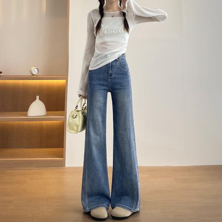 FA56415# 春季新款小个子弹力牛仔裤女喇叭裤高腰宽松型舒适 服裝批發女裝批發服飾貨源