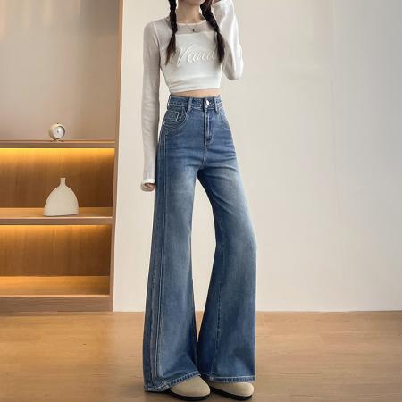 FA56415# 春季新款小个子弹力牛仔裤女喇叭裤高腰宽松型舒适 服裝批發女裝批發服飾貨源