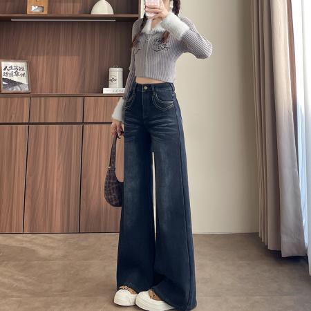 FA56417# 春季小个子弹力刺绣扎染重工牛仔裤女高腰喇叭裤 服裝批發女裝批發服飾貨源