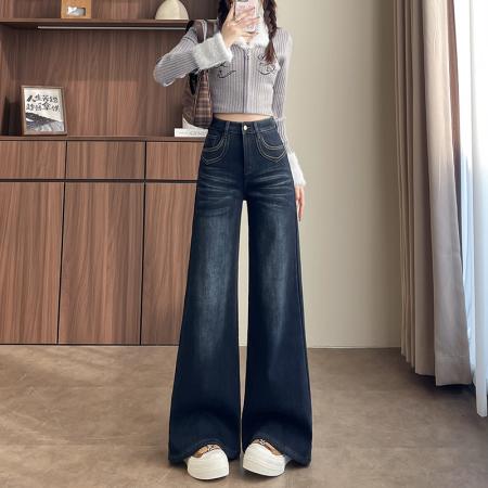 FA56417# 春季小个子弹力刺绣扎染重工牛仔裤女高腰喇叭裤 服裝批發女裝批發服飾貨源