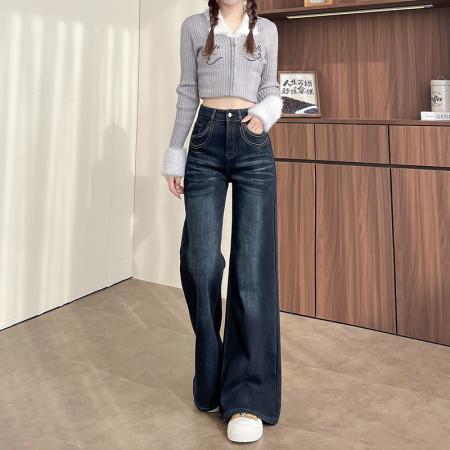 FA56417# 春季小个子弹力刺绣扎染重工牛仔裤女高腰喇叭裤 服裝批發女裝批發服飾貨源