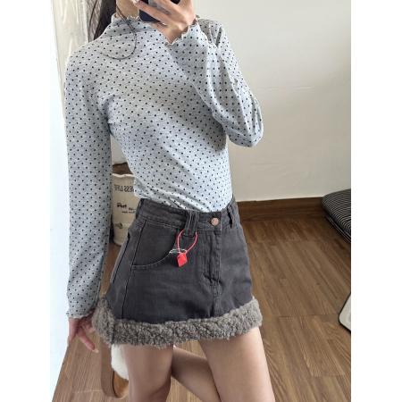 FA56418# 辣妹拼接毛边高腰牛仔半身裙女款春季新款修身显瘦A字短裙子 服裝批發女裝批發服飾貨源