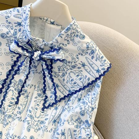 FA56430# 慵懒风海军领系带蝴蝶结长袖衬衫女春秋绝美的上衣 服裝批發女裝批發服飾貨源