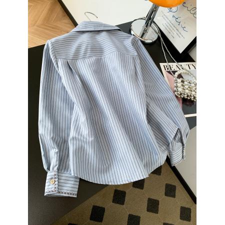 FA56435# 韩版气质职场通勤风刺绣条纹衬衫女春款高级感百搭显瘦衬衣潮 服裝批發女裝批發服飾貨源