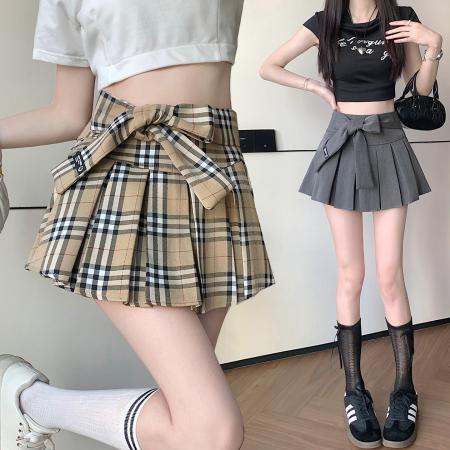 FA56436# 韩版休闲绑带高腰显瘦半身裙百褶裙防走光短裙a字裙女 服裝批發女裝批發服飾貨源