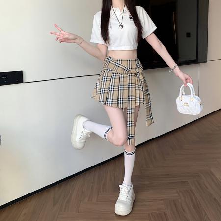 FA56436# 韩版休闲绑带高腰显瘦半身裙百褶裙防走光短裙a字裙女 服裝批發女裝批發服飾貨源