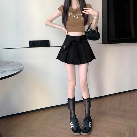 FA56436# 韩版休闲绑带高腰显瘦半身裙百褶裙防走光短裙a字裙女 服裝批發女裝批發服飾貨源