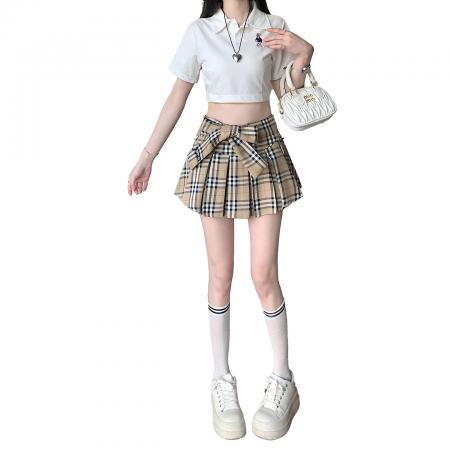 FA56436# 韩版休闲绑带高腰显瘦半身裙百褶裙防走光短裙a字裙女 服裝批發女裝批發服飾貨源