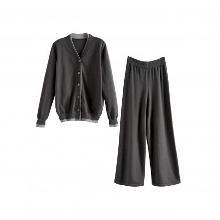 FA56441# 法式简约休闲复古日常穿搭套装新款V领针织上衣长裤两件套 服裝批發女裝批發服飾貨源