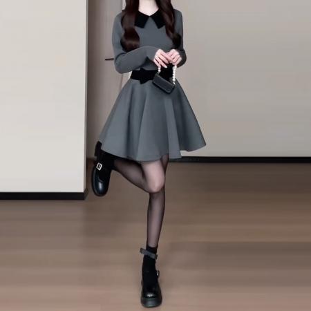 FA56445# 法式包臀纯欲风收腰长袖连衣裙秋冬新款心机显瘦小众短裙子 服裝批發女裝批發服飾貨源