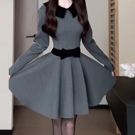 FA56445# 法式包臀纯欲风收腰长袖连衣裙秋冬新款心机显瘦小众短裙子 服裝批發女裝批發服飾貨源