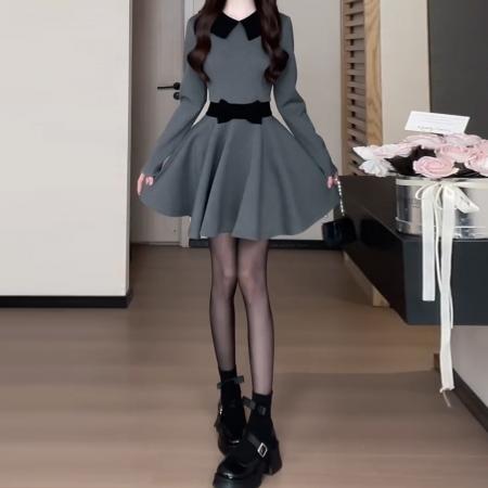 FA56445# 法式包臀纯欲风收腰长袖连衣裙秋冬新款心机显瘦小众短裙子 服裝批發女裝批發服飾貨源