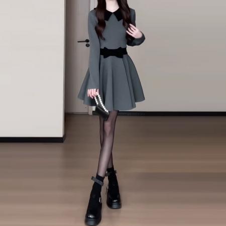 FA56445# 法式包臀纯欲风收腰长袖连衣裙秋冬新款心机显瘦小众短裙子 服裝批發女裝批發服飾貨源