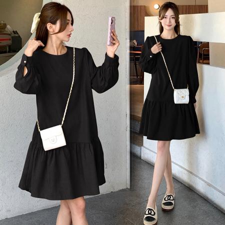 FA56461# 大码女装春装新款显瘦荷叶边裙韩版泡泡袖长袖连衣裙 服裝批發女裝批發服飾貨源