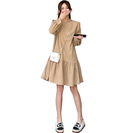 FA56461# 大码女装春装新款显瘦荷叶边裙韩版泡泡袖长袖连衣裙 服裝批發女裝批發服飾貨源