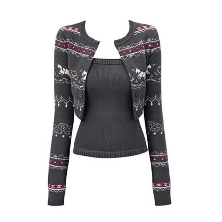 FA56465# 小个子韩系灰色提花针织开衫女秋冬毛衣外套外搭软糯加厚短款上衣 服裝批發女裝批發服飾貨源