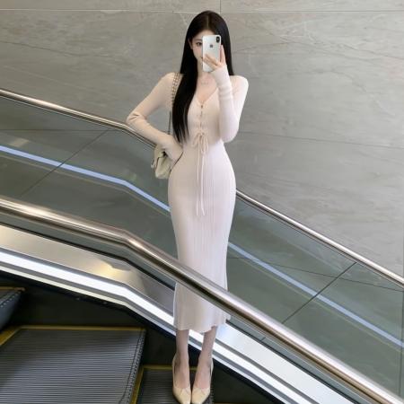 FA56469# 纯欲风性感辣妹长袖连衣裙子女秋冬新款内搭打底修身包臀长裙 服裝批發女裝批發服飾貨源