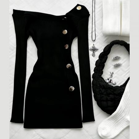 FA56470# 新款御姐穿搭黑色一字肩针织连衣裙子女秋冬季辣妹内搭包臀裙 服裝批發女裝批發服飾貨源