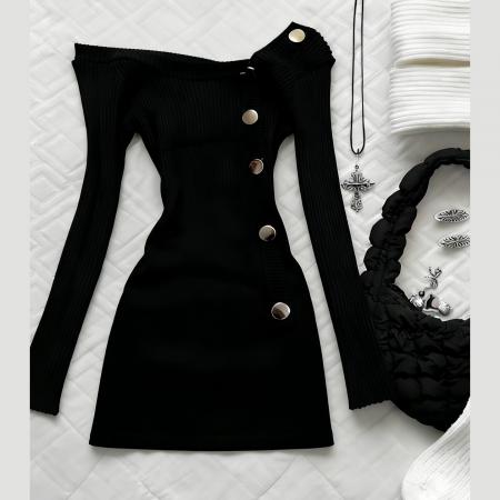 FA56470# 新款御姐穿搭黑色一字肩针织连衣裙子女秋冬季辣妹内搭包臀裙 服裝批發女裝批發服飾貨源