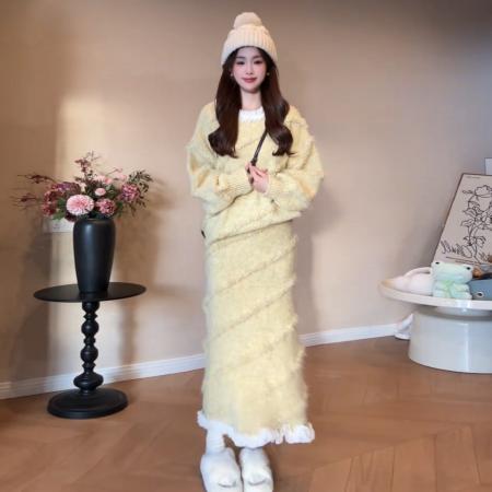 FA56472# 慵懒风紫色针织毛衣连衣裙子女秋冬季新款巨好看韩系两件套装 服裝批發女裝批發服飾貨源