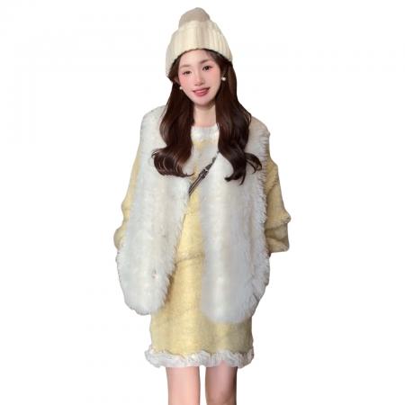 FA56472# 慵懒风紫色针织毛衣连衣裙子女秋冬季新款巨好看韩系两件套装 服裝批發女裝批發服飾貨源