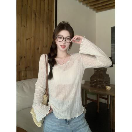 FA56474# 春装新款胖mm大码女时尚百搭纯色轻薄防晒长袖T恤 服裝批發女裝批發服飾貨源