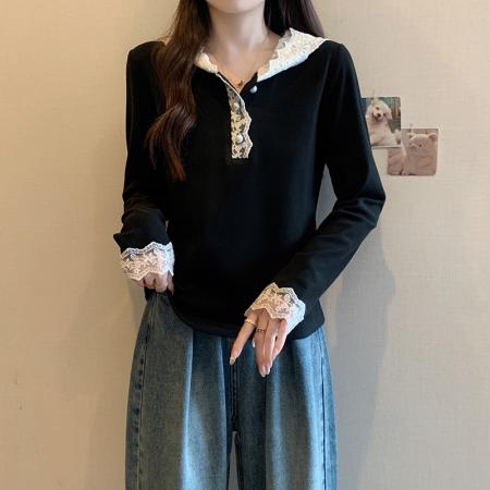 FA56478# 春装新款胖mm大码女法式蕾丝连帽加厚打底衫上衣 服裝批發女裝批發服飾貨源