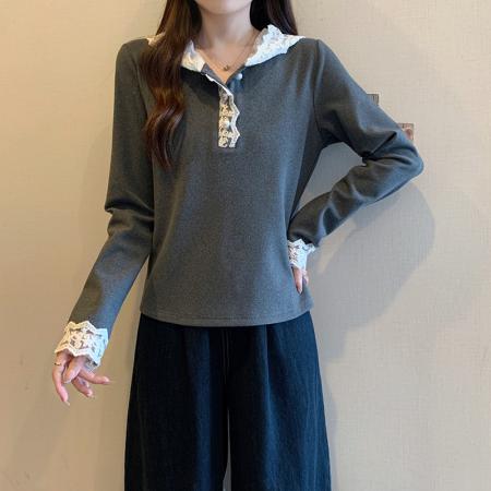 FA56478# 春装新款胖mm大码女法式蕾丝连帽加厚打底衫上衣 服裝批發女裝批發服飾貨源