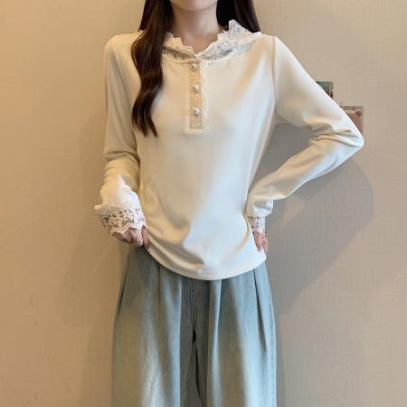 FA56478# 春装新款胖mm大码女法式蕾丝连帽加厚打底衫上衣 服裝批發女裝批發服飾貨源