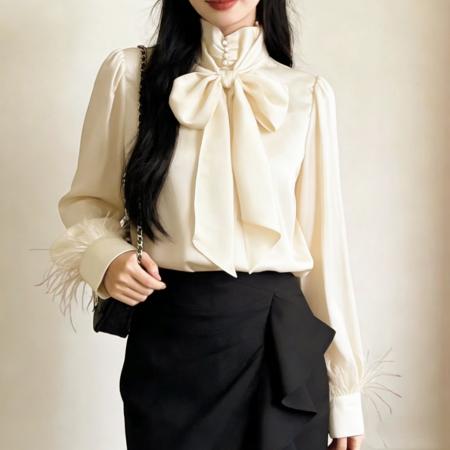 FA56483# 报单有货法式轻熟风贵气感洋气绝美上衣气质高级感红色绑带衬衫春 服裝批發女裝批發服飾貨源