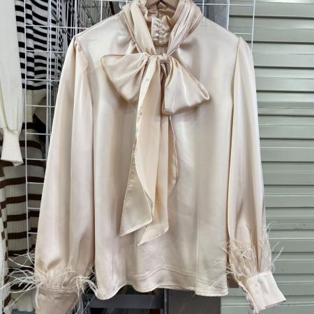 FA56483# 报单有货法式轻熟风贵气感洋气绝美上衣气质高级感红色绑带衬衫春 服裝批發女裝批發服飾貨源