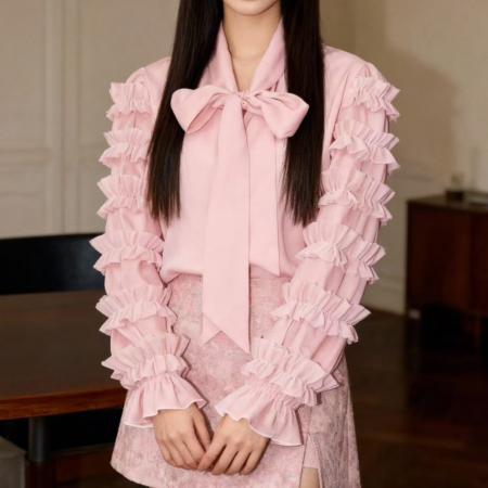 FA56484# 报单有货春季新款法式小香风蝴蝶结绑带气质名媛雪纺衬衫衬衣 服裝批發女裝批發服飾貨源