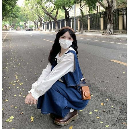 FA56495# 春秋新款小个子牛仔马甲外套女显瘦半身裙长裙子套装三件套女 服裝批發女裝批發服飾貨源