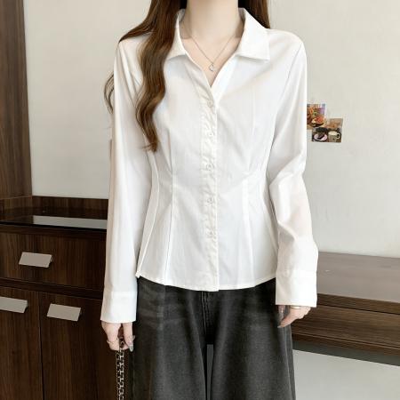 FA56499# 高级感白色雪纺衬衫女早秋新款大码胖MM显瘦收腰气质女士衬衣 服裝批發女裝批發服飾貨源