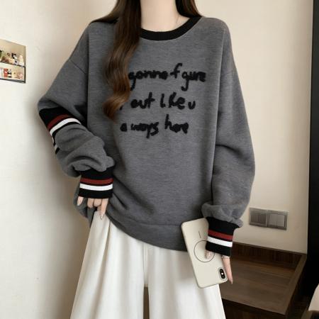 FA56501# 高级感灰色女士卫衣外套秋季新款大码胖mm宽松显瘦上衣爆款 服裝批發女裝批發服飾貨源