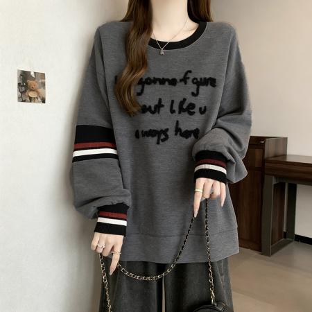 FA56501# 高级感灰色女士卫衣外套秋季新款大码胖mm宽松显瘦上衣爆款 服裝批發女裝批發服飾貨源