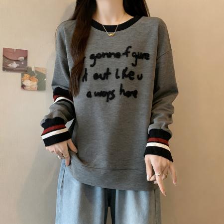 FA56501# 高级感灰色女士卫衣外套秋季新款大码胖mm宽松显瘦上衣爆款 服裝批發女裝批發服飾貨源